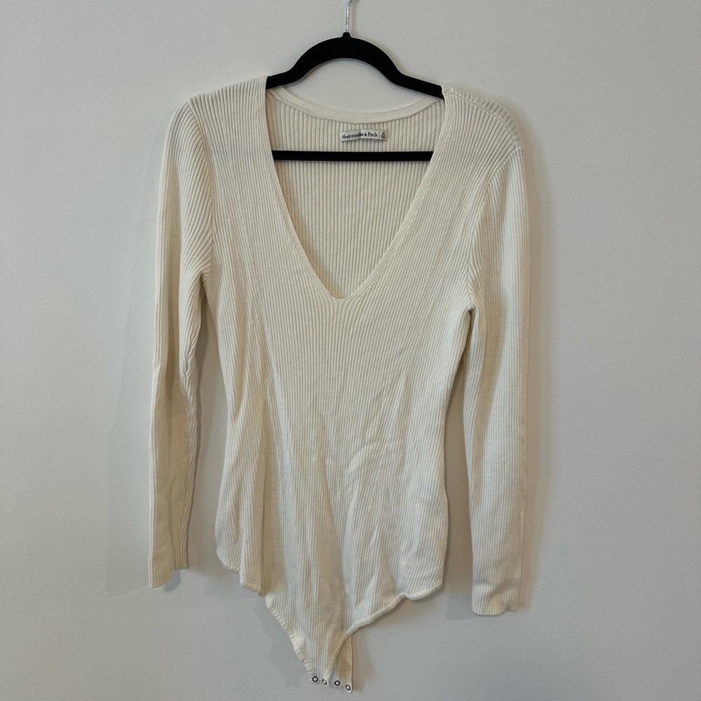 Abercrombie & Fitch Cream Ribbed Bodysuit